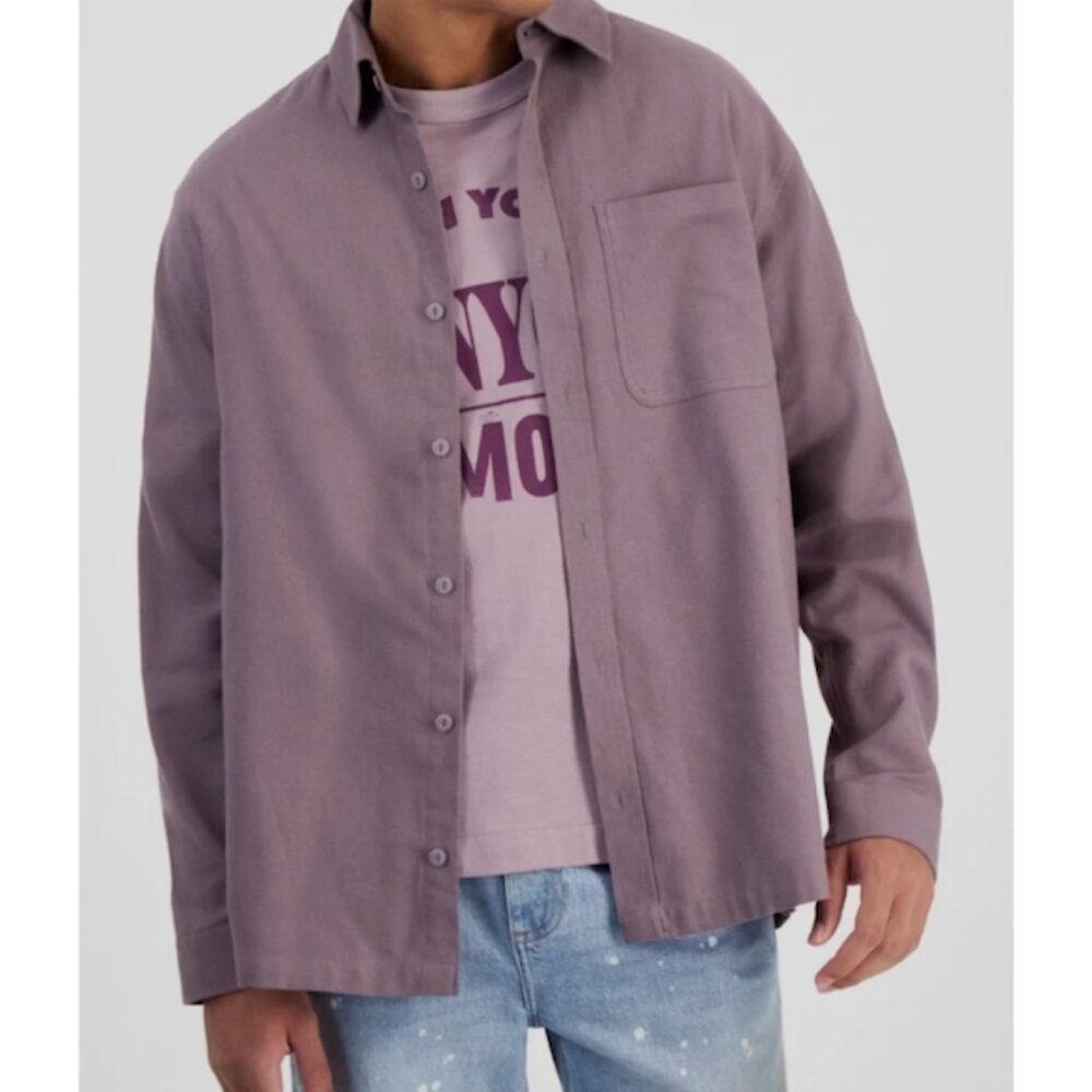 Mode of One Men's Relaxed Fit Flannel Wovens  Shirt Soft Moon Size L